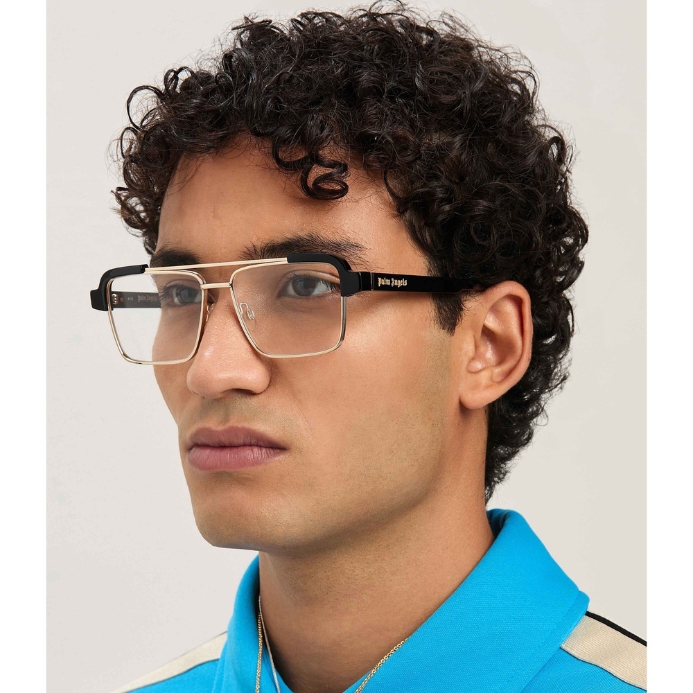 NWT Palm Angels Style-17-PERJ017S25PLA0011000 Black Gold 55mm Eyeglasses - Picture 3 of 5